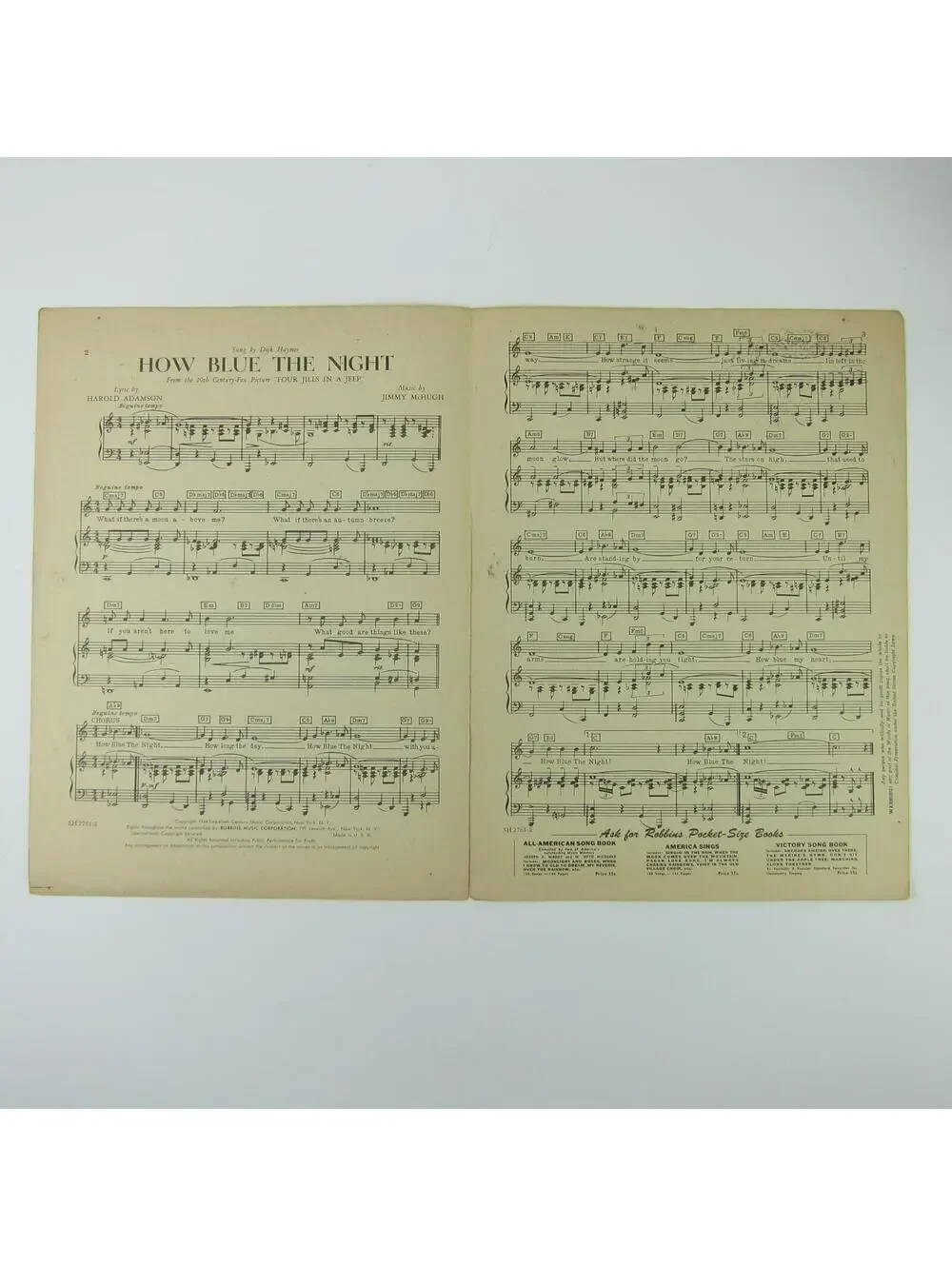 Sheet Music How Blue The Night Four Jills In A Jeep Jimmy Dorsey Vintage 1944